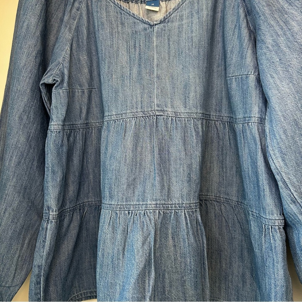 Old Navy Chambray Tiered Peplum Peasant Top Boho Balloon Sleeve – Size M - Picture 7 of 11